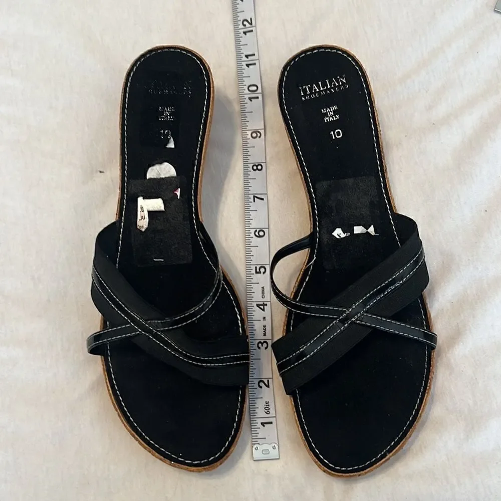 Italian Shoemakers sz 10 black with tan wedge sandals GUC No box